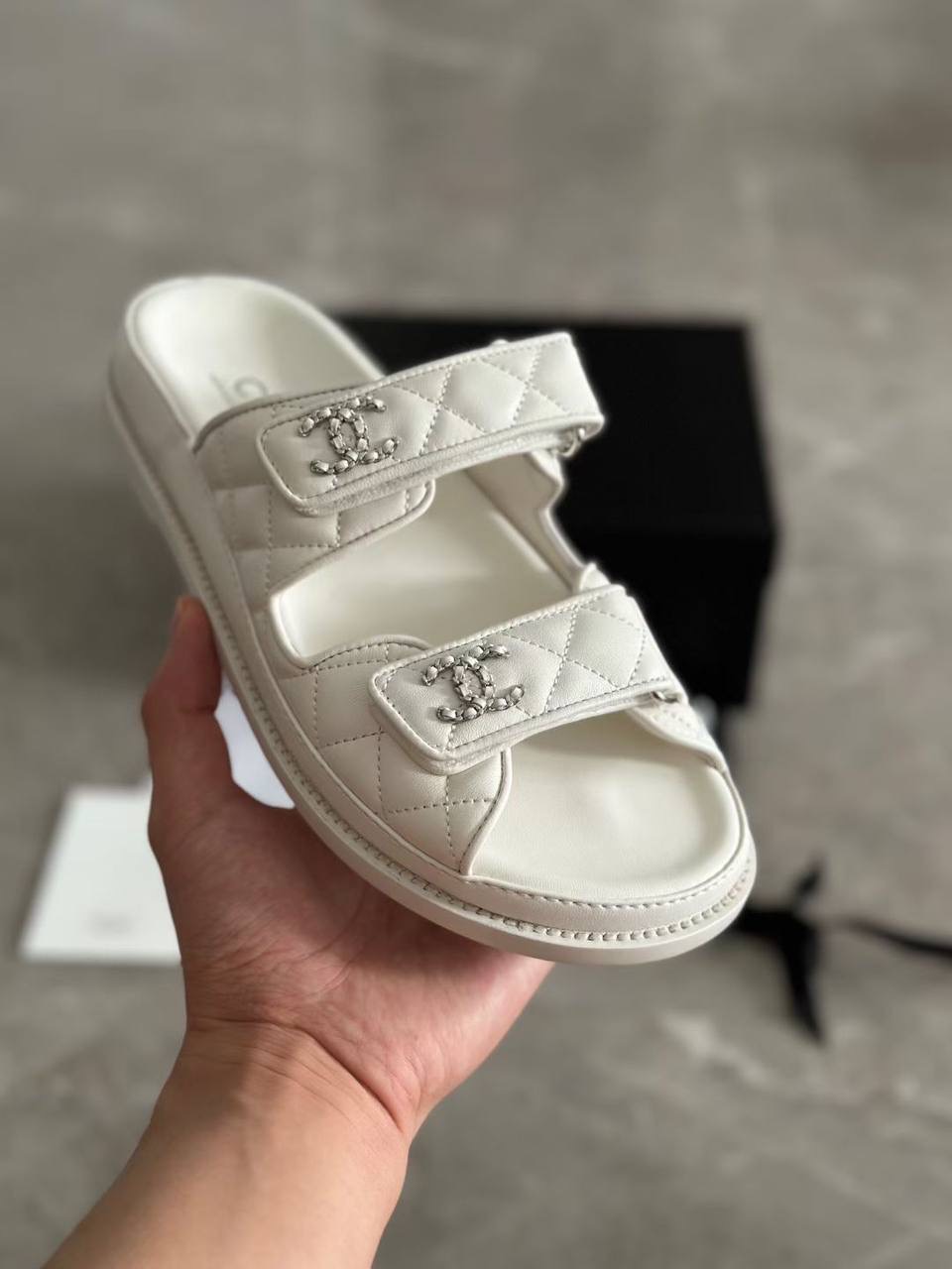 IMG_0943 Chanel Quilted Velcro Slide Sandals - الصورة 1